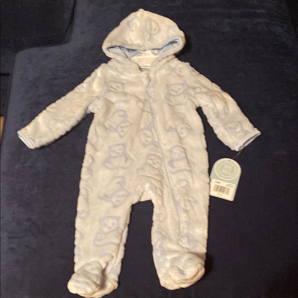 Cozy Blue Hooded Baby Onesie
